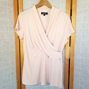 DKNY Wrap Top Size Large Blush Pink Short Sleeve